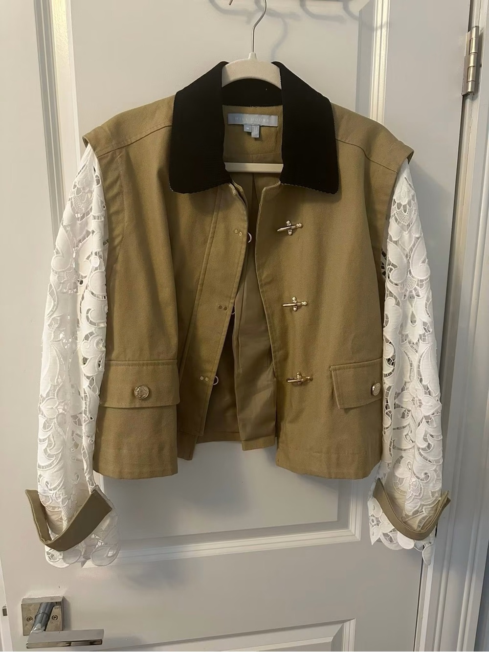 Hill House Clarisse Jacket with Lace White Sleeves and Tan Body - Picture 3 of 6